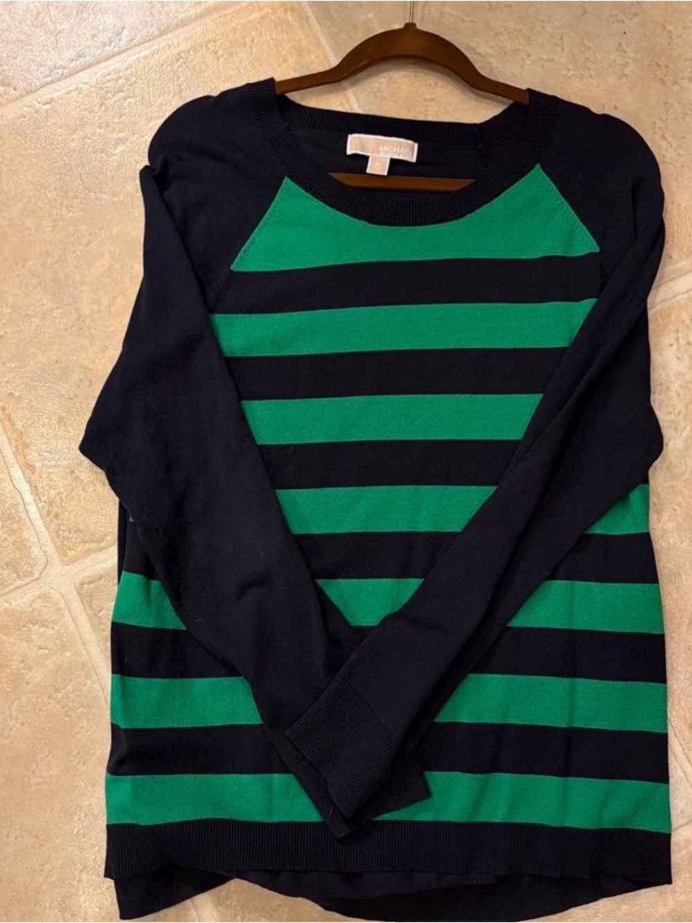 Michael Kors Green and Black Striped Crewneck Sweater